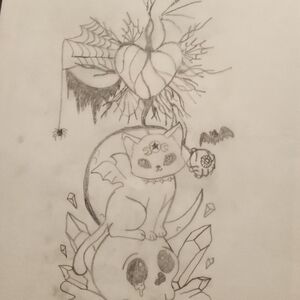 Gothic Cat and Skull Art Print